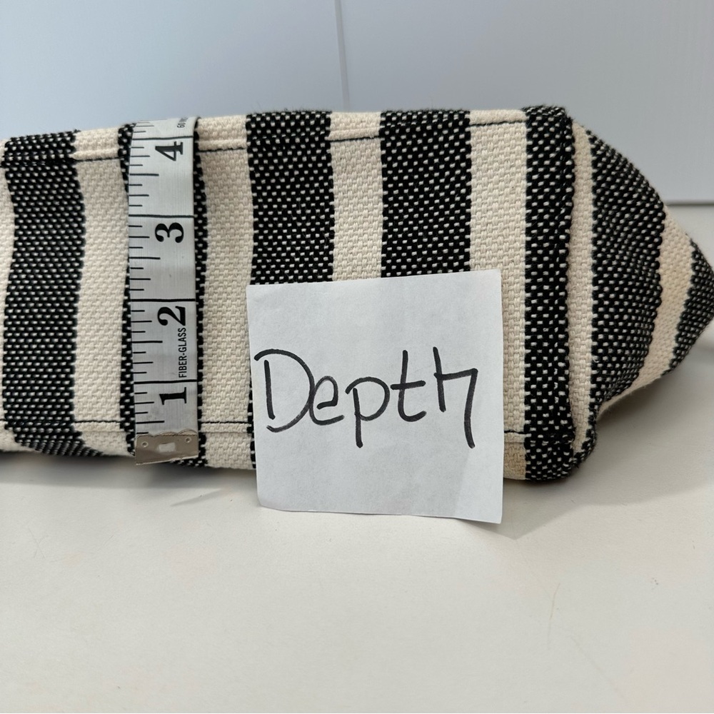 Fossil Stripe Canvas Tote Black Cream Leather Straps Purse Handbag - Picture 13 of 16